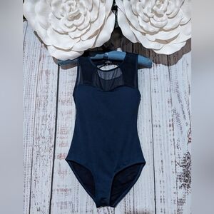 Niptuck  Navy Blue One Piece Open Back Swimsuit Sheer W/ Sweetheart Neckline